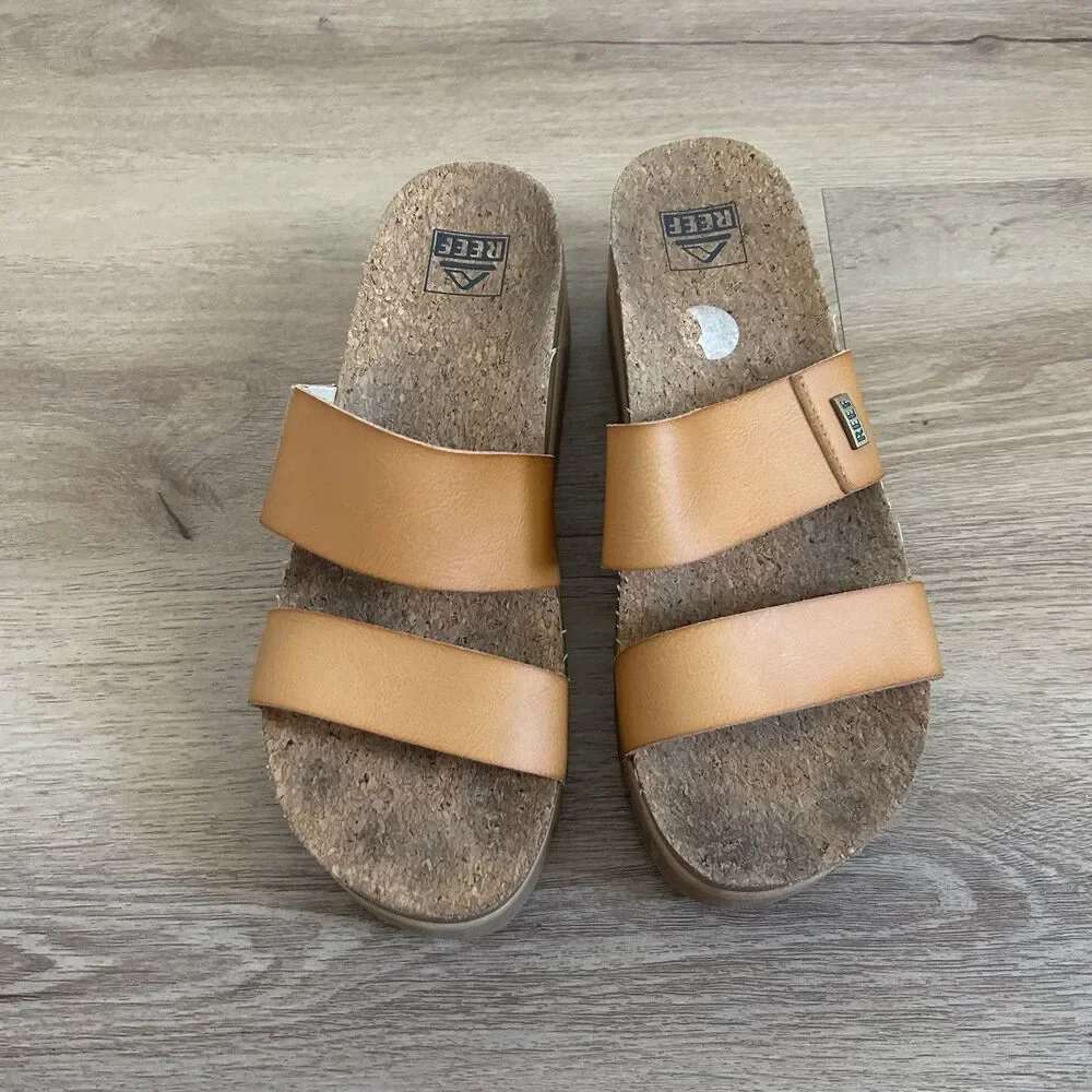 REEF Size 9 Cushion Vista Higher Women’s Cushioned Slide Platform Sandal Natural